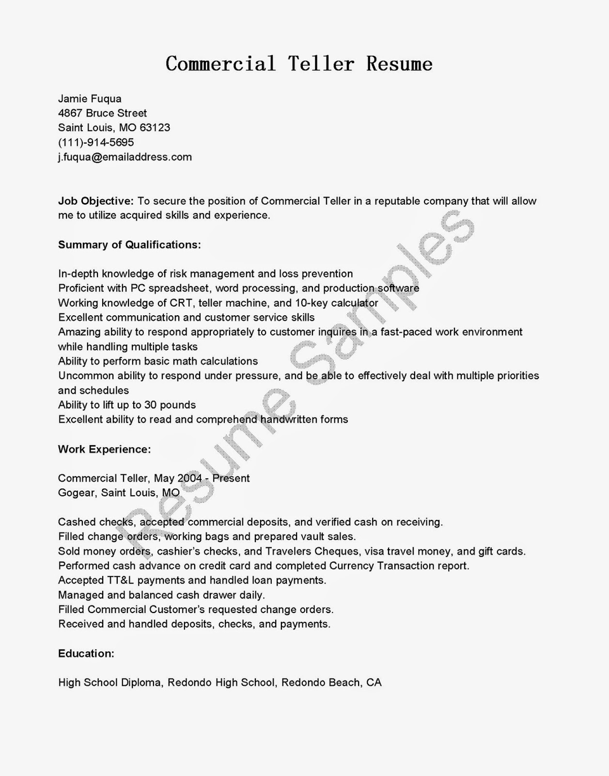 Sample resume of a bank manager